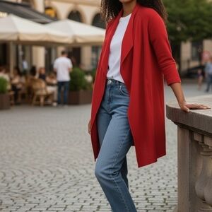 Tahari Wool Vibrant Red Poncho Coat